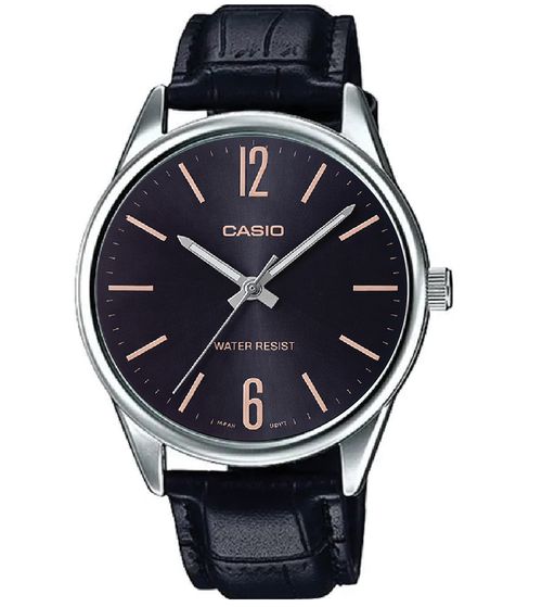 Reloj Casio De Pulso MTP-V005 · Black Dial · Rose Gold Accents